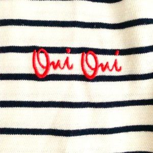LOFT Oui Oui Harbor Striped Embroidered Tee Sweater 100% cotton Sz XL